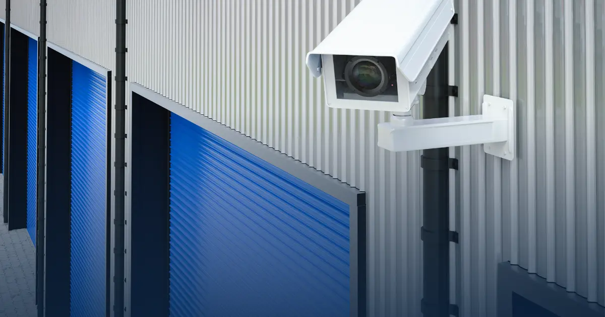 Cámara de seguridad instalada en la entrada de un negocio
